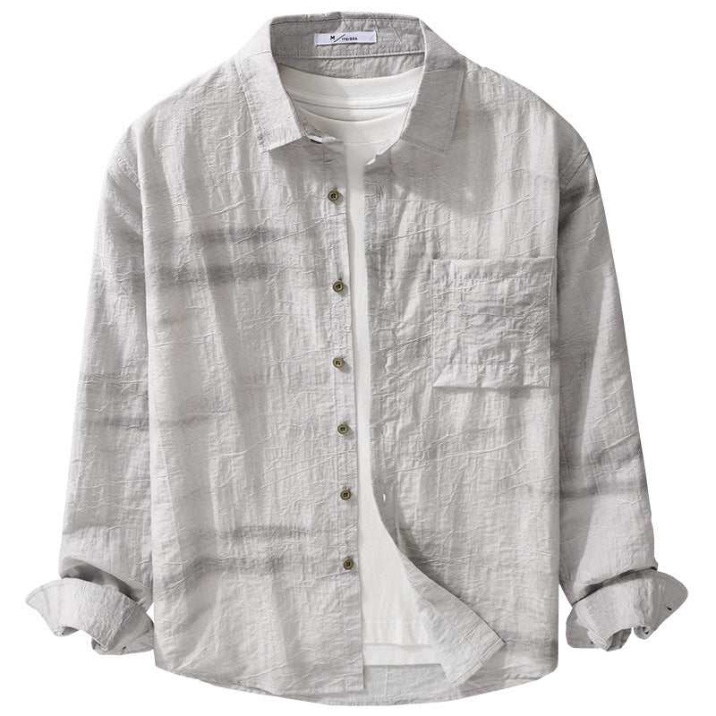 Men's Lightweight Linen Overshirt in Crinkle Look with Kent Collar and Chest Pocket Chichicherry