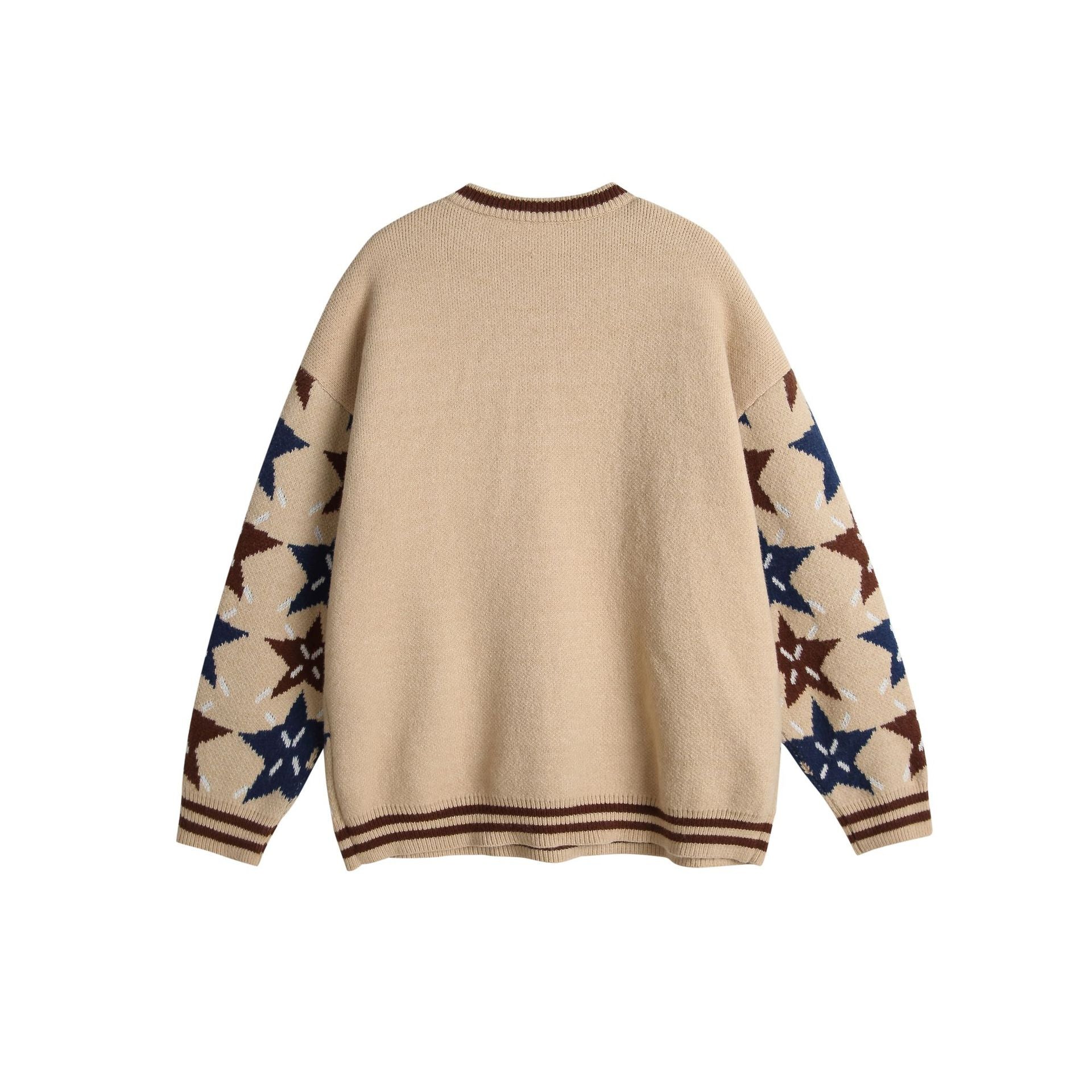 Unisex Chunky Knit Oversized Sweater with Star Intarsia and Embroidered Logo Patch Chichicherry