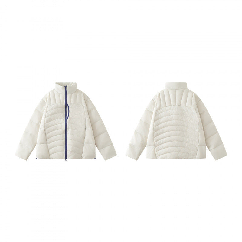 Unisex Boxy padded jacket with high stand-up collar and contrasting two-way zipper Chichicherry