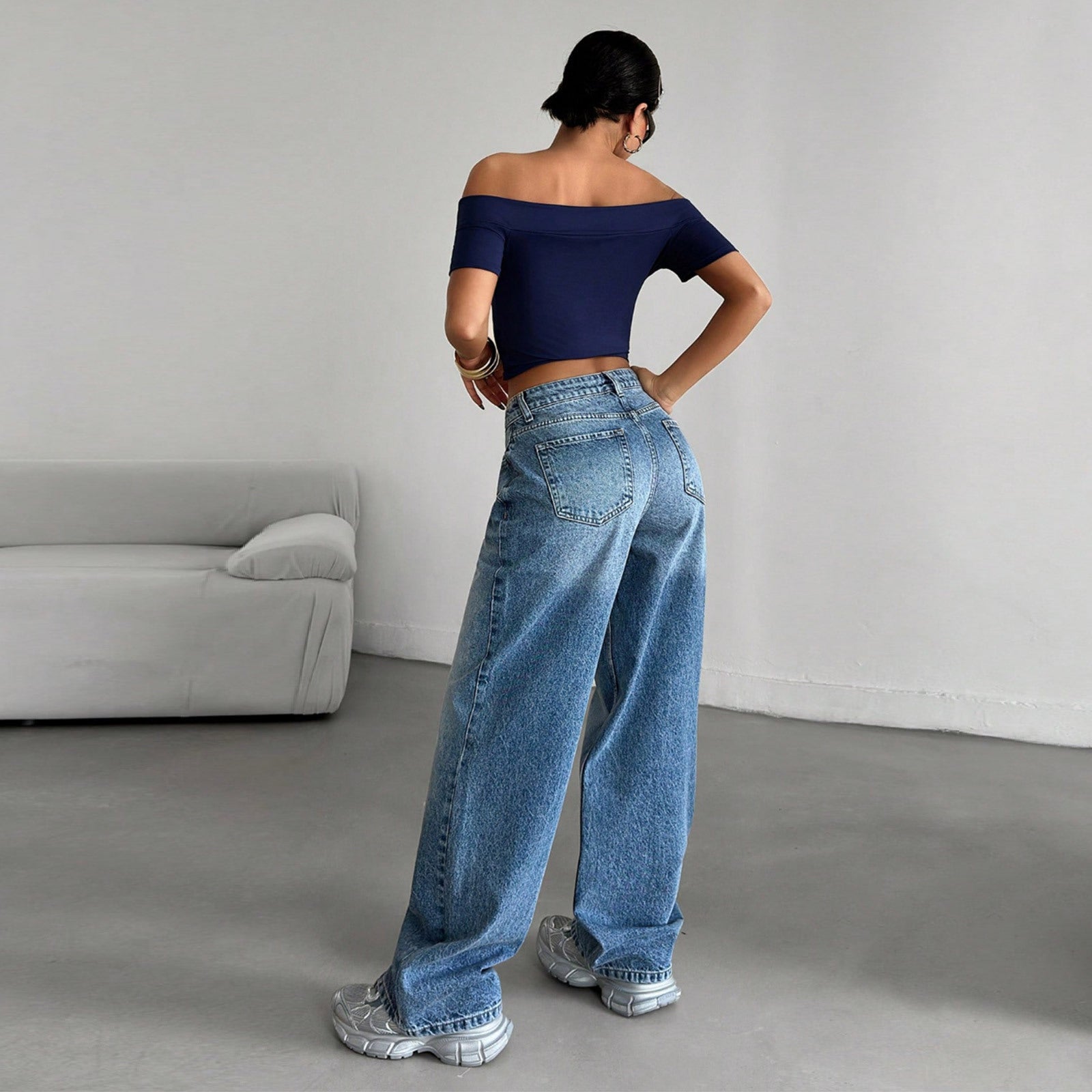Women High-Waist Wide-Jeans with Paperbag Waist Chichicherry
