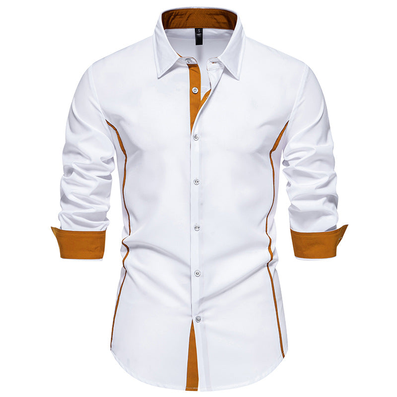 Men's Contrast Trim Slim-Fit Business Shirt with Cufflinks Chichicherry