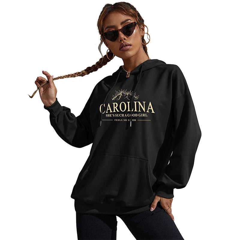 Women's Casual Oversized Hoodie with Statement Print, Kangaroo Pocket and Ribbed Cuffs Chichicherry