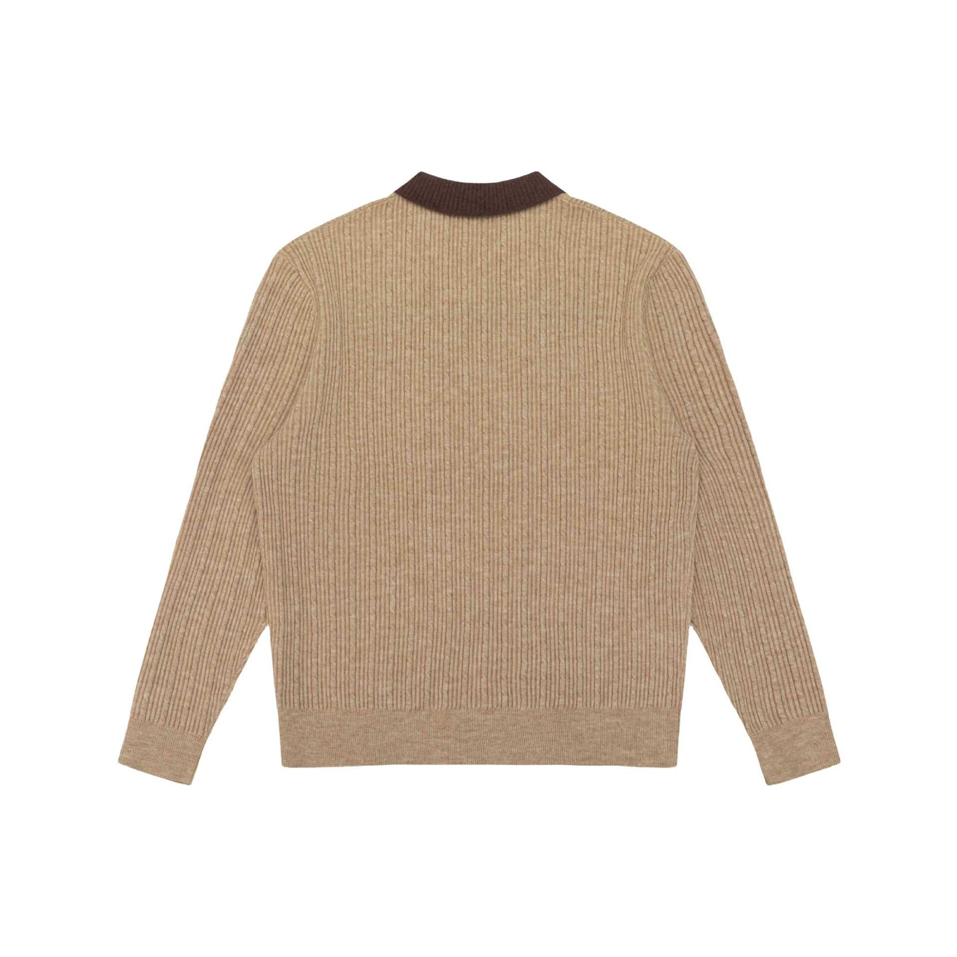 Men's fine-structured ribbed knit polo sweater with contrast collar Chichicherry