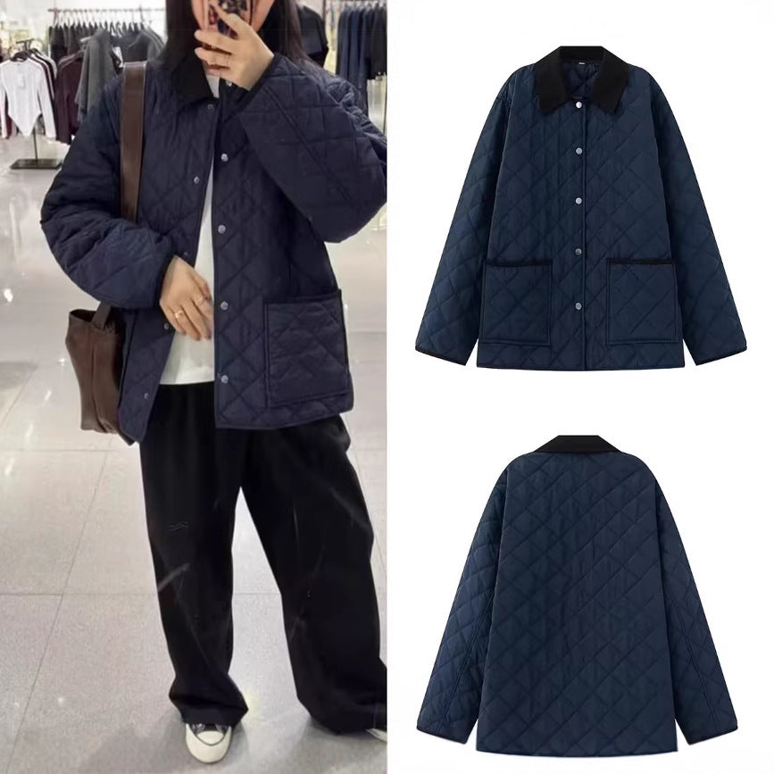 Women Lightweight Quilted Transitional Jacket in Oversized Cocoon with Cord Collar Chichicherry