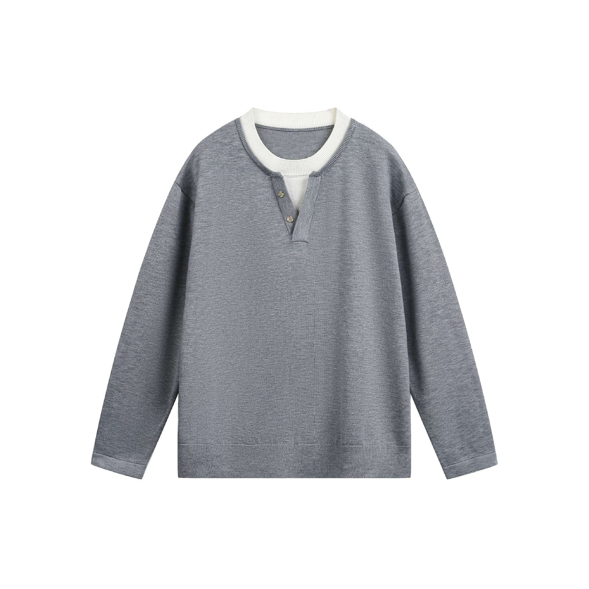 Unisex Casual Oversized Sweatshirt with Henley Placket and Ribbed Layer Collar Chichicherry