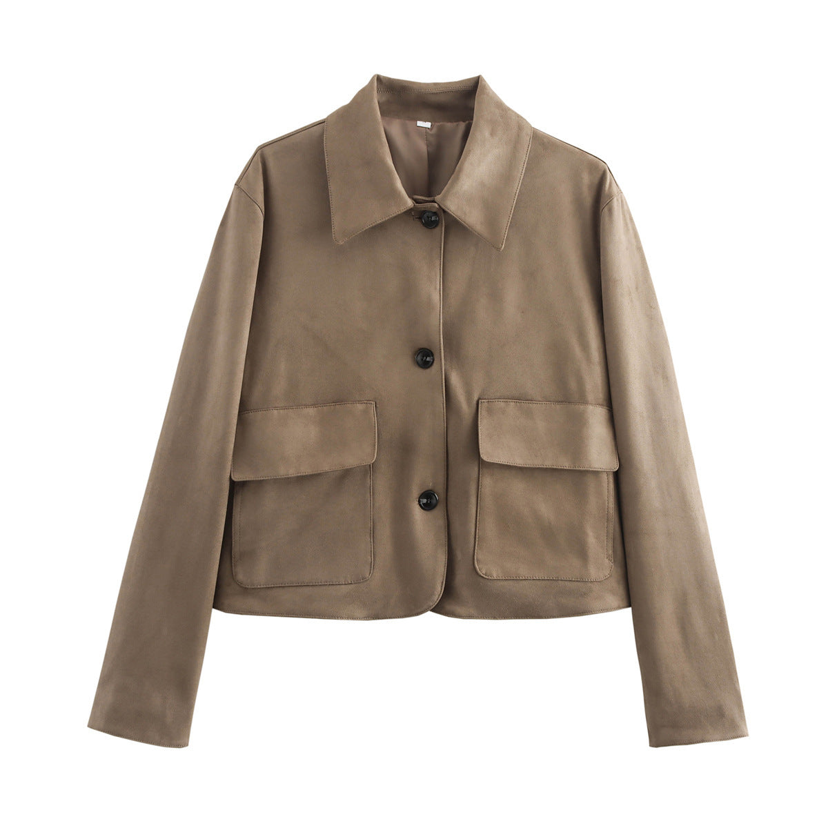 Women's Boxy Short Jacket in Suede Look with Shirt Collar and Flap Pockets Chichicherry