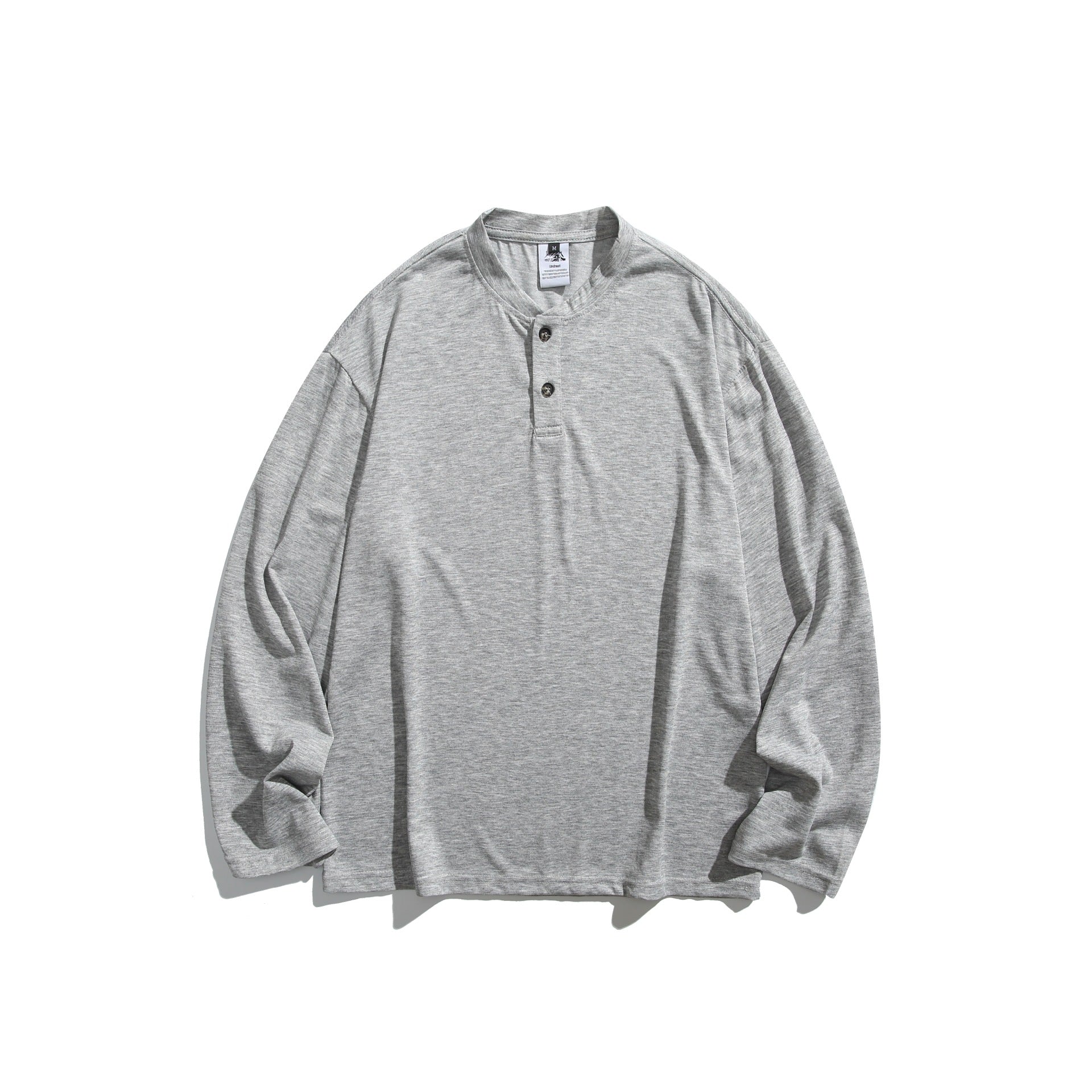 Unisex Long Sleeve Henley Shirt with Short Button Placket and Relaxed Fit Chichicherry