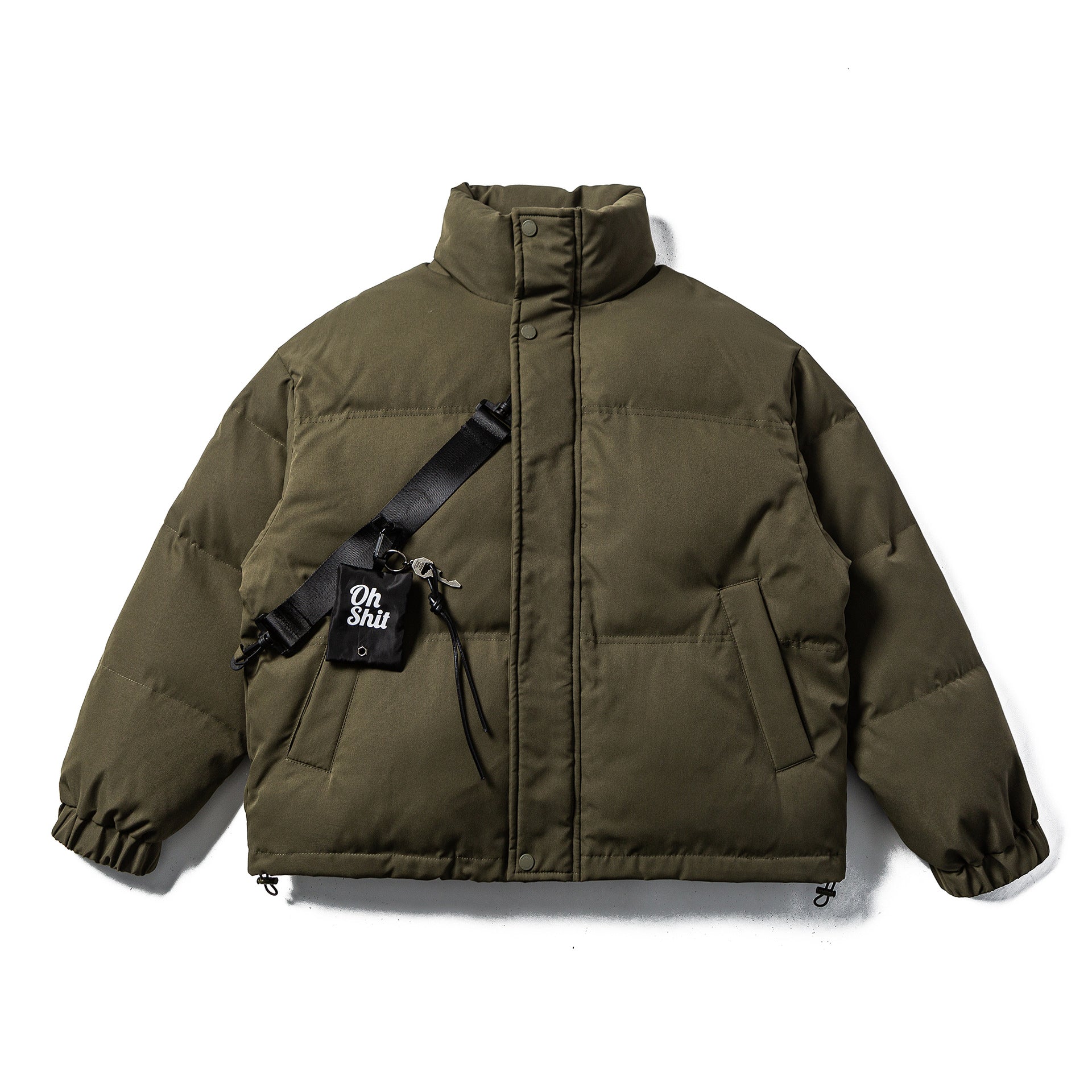 Unisex Boxy-padded Puffer jacket with high standing collar, adjustable hem and utility belt Chichicherry