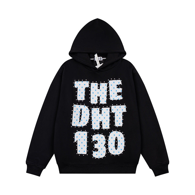 Unisex Oversize Hoodie with Statement Print and Polka Dot Application Chichicherry