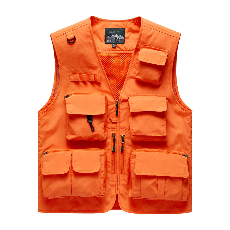 Men's multifunctional outdoor utility vest with mesh back, multiple front pockets and continuous zipper Chichicherry