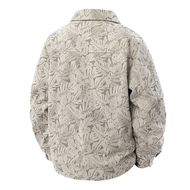 Men's cord overshirt with floral textured print, chest pockets, and relaxed fit Chichicherry
