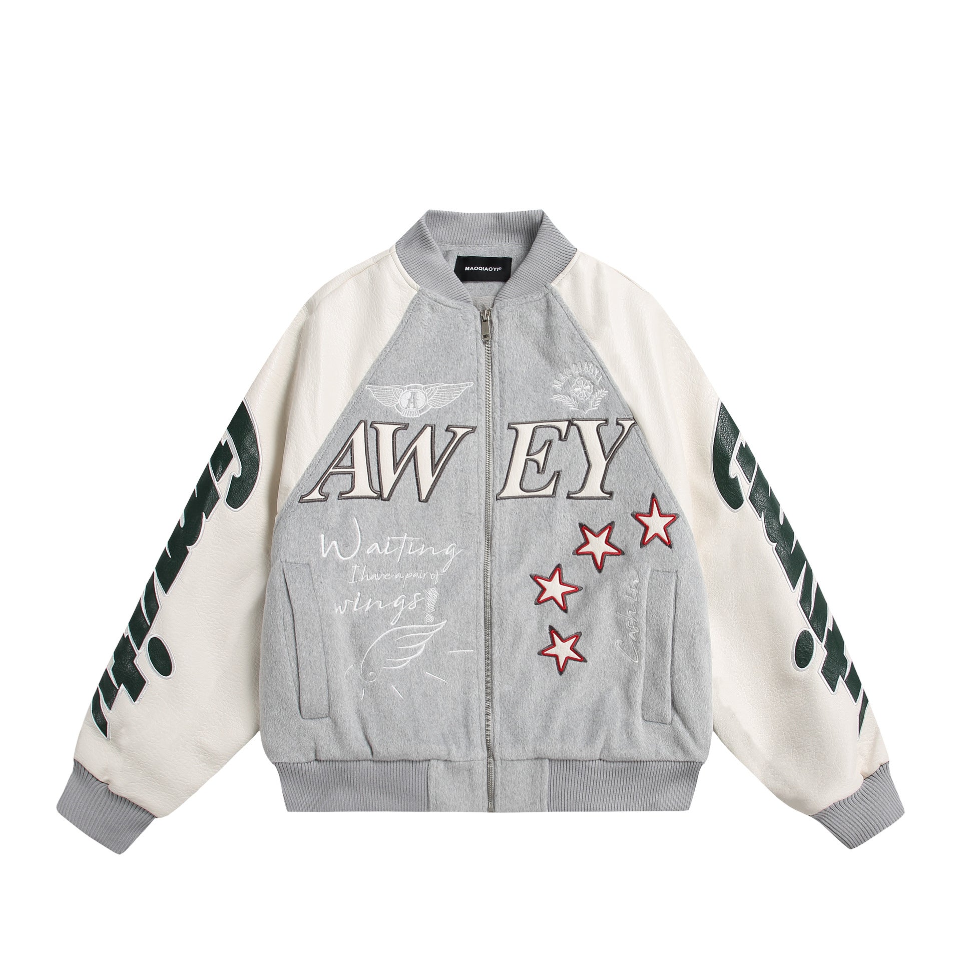 Unisex varsity bomber jacket in material mix with embroidery and application details Chichicherry
