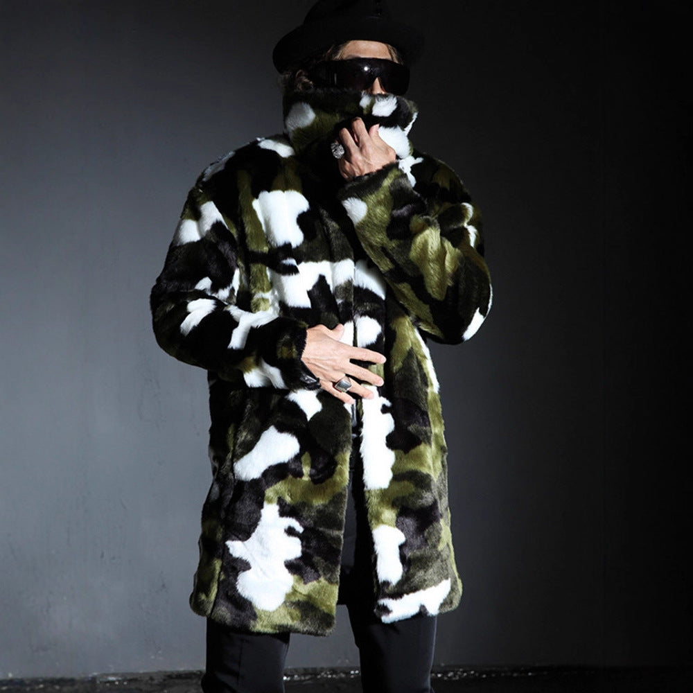 Men's camouflage faux fur coat with long cut and oversized silhouette Chichicherry