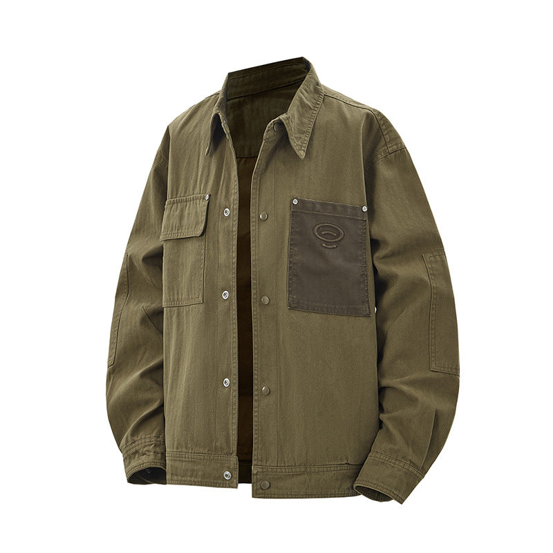 Men's robustly crafted worker chore jacket made of canvas with patch breast pockets Chichicherry