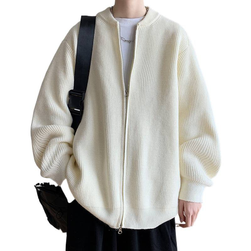 Unisex Oversize-Rippstrick-Cardigan mit Zwei-Wege-Reißverschluss und minimalem Stehkragen Chichicherry