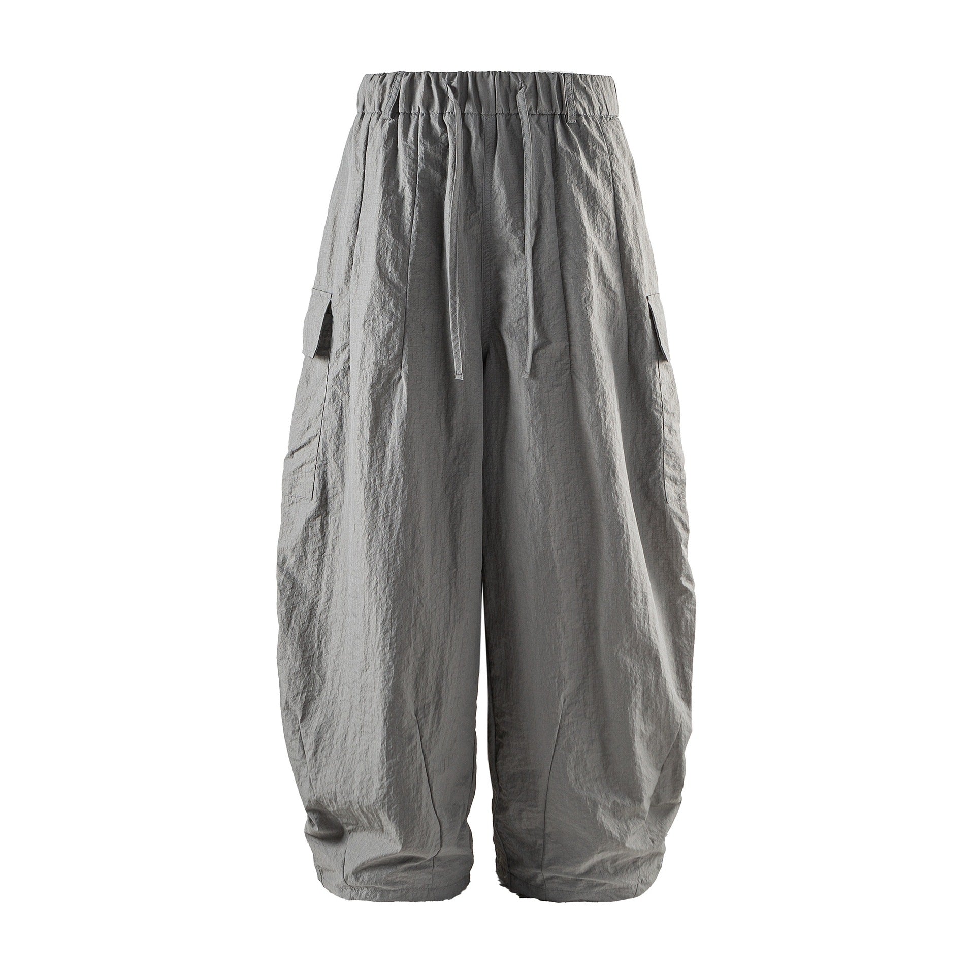 Men's Lightweight Crinkle-Effect Cargo Jogging Pants with Elastic Waistband and Drawstring Chichicherry