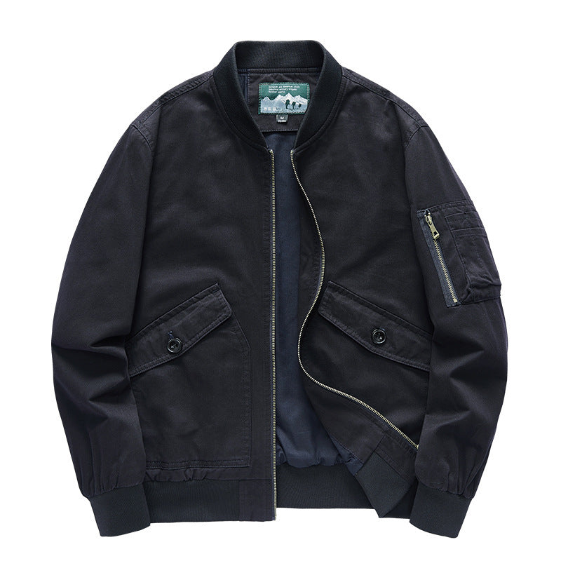 Men's Canvas Bomber Jacket in Utility Field Style with Arm Pocket, Flap Pockets and Ribbed Cuff Chichicherry