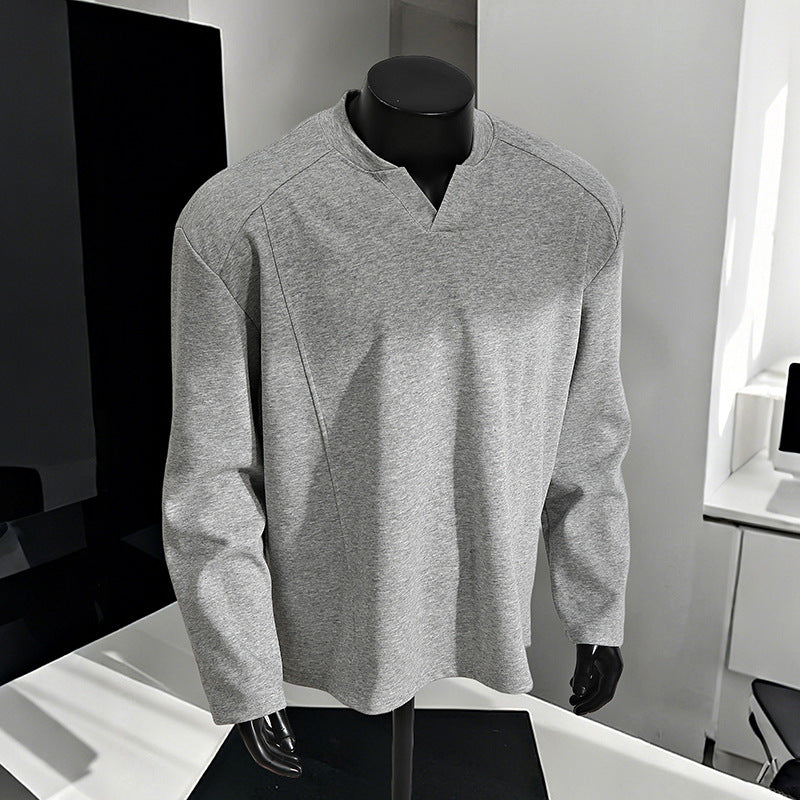 Men's Oversize Long Sleeve Shirt with V Notch Collar, minimalist cut and soft cotton blend Chichicherry