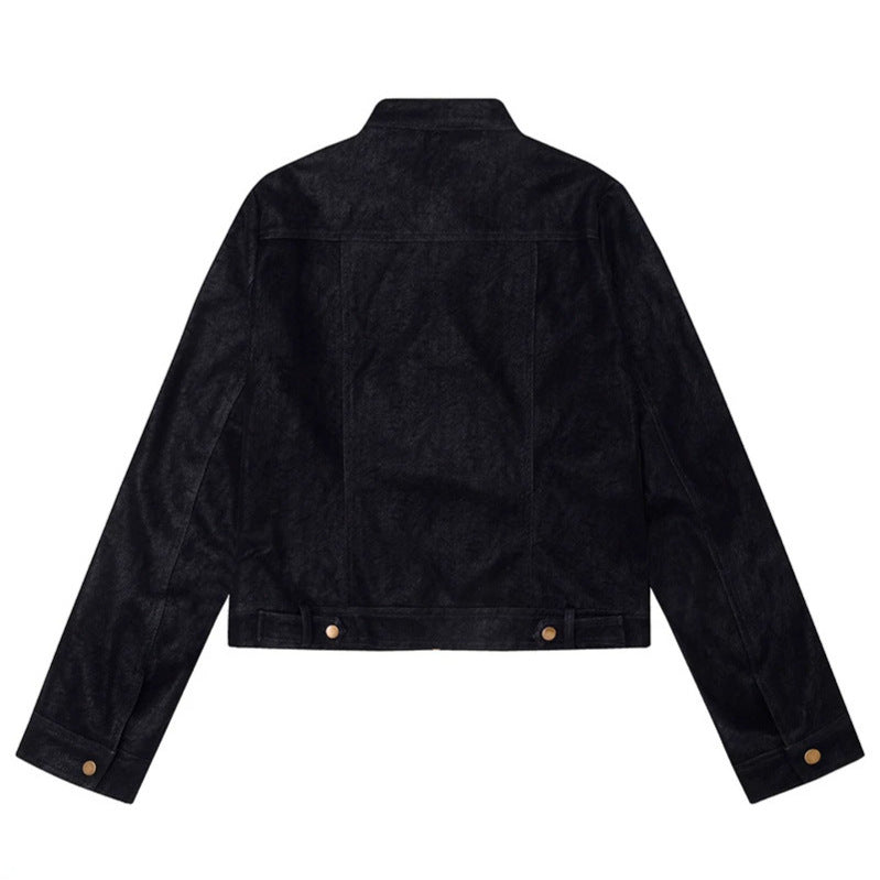 Women Short Cut Faux Leather Jacket in Vintage Moto Style Chichicherry