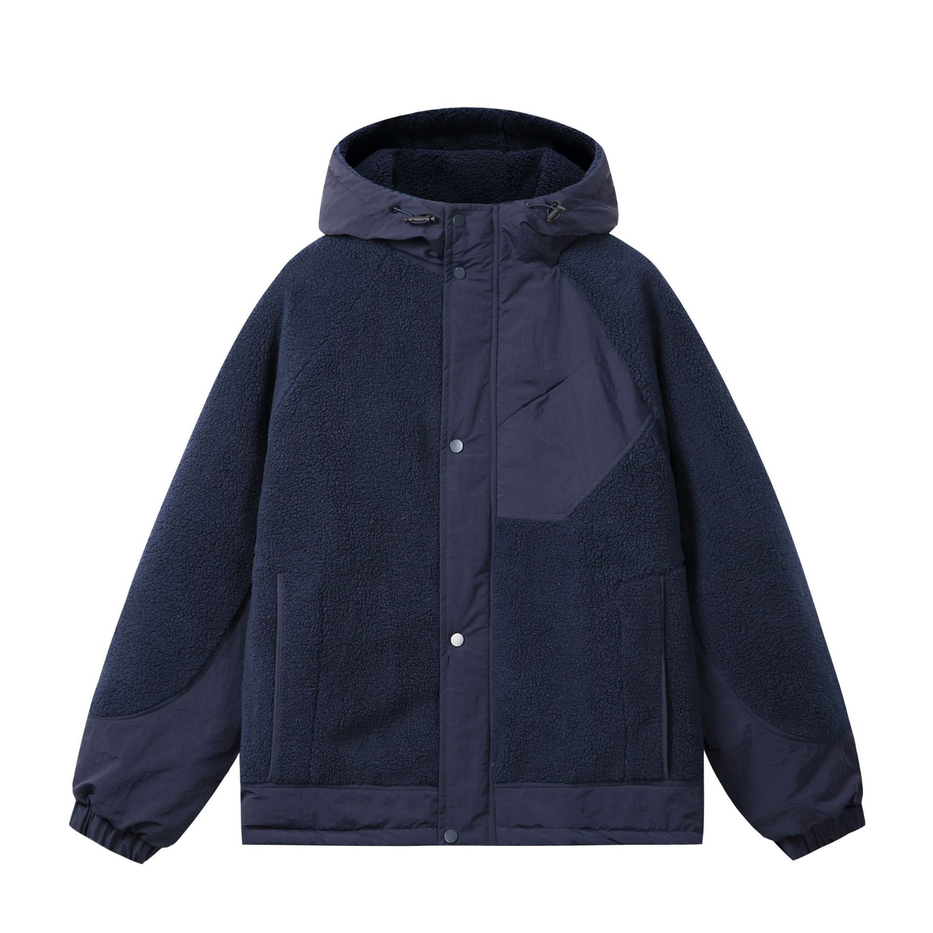 Unisex Boxy Fleece Jacket with Hood and Contrasting Nylon Inserts Chichicherry