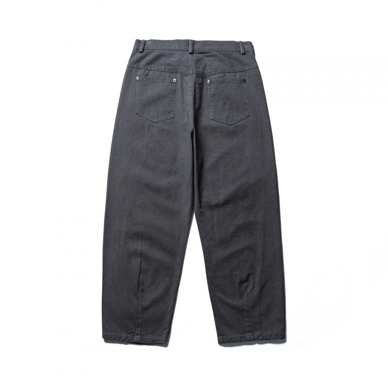 Men's Wide Tapered Denim Pants with High Waist and Prominent Step Closures Chichicherry