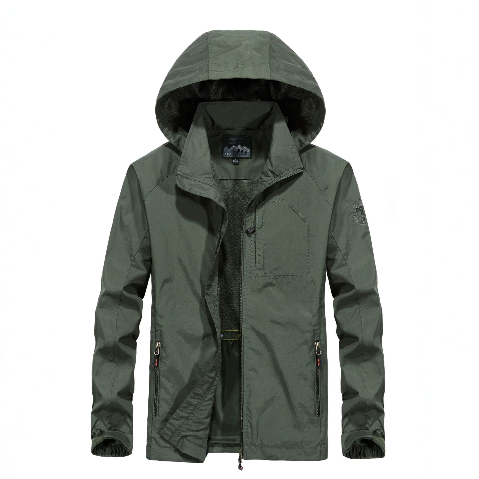 Men's Lightweight All-Weather Field Jacket with Hood, Mesh Lining, and Zippered Pockets Chichicherry