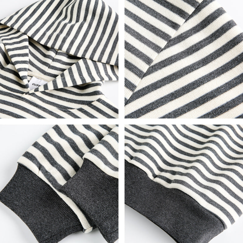 Unisex Striped Oversize Hoodie made of Cotton Blend with Ribbed Cuffs Chichicherry