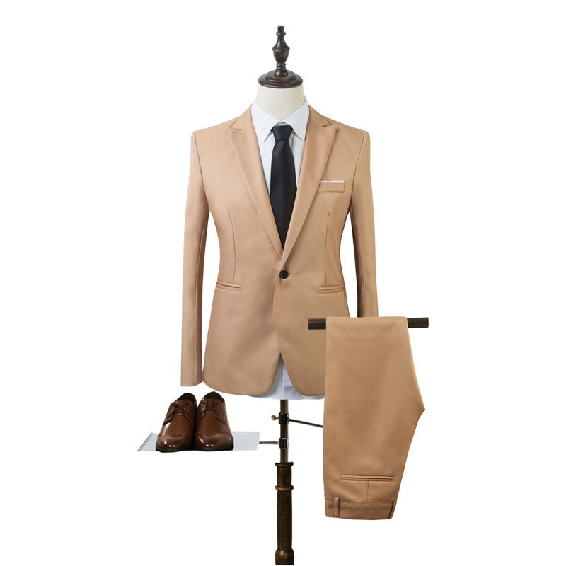 Men's Tailored Single-Button Suit Set in Slim Fit with Slim Suit Pants Chichicherry