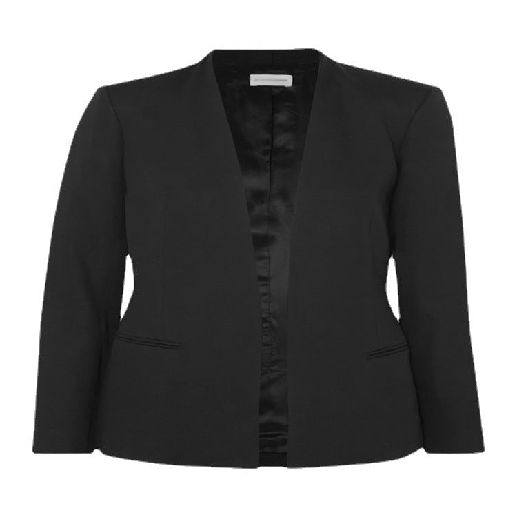Women's Two-Piece Tailoring Set made of Stretch Crepe with Open Long Blazer and Cropped Cigarette Pants Chichicherry