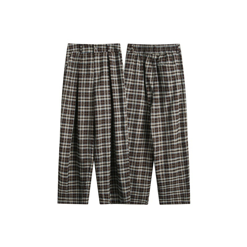 Ladies High-Waisted Checked Pleated Trousers in Wide Culotte Cut Chichicherry