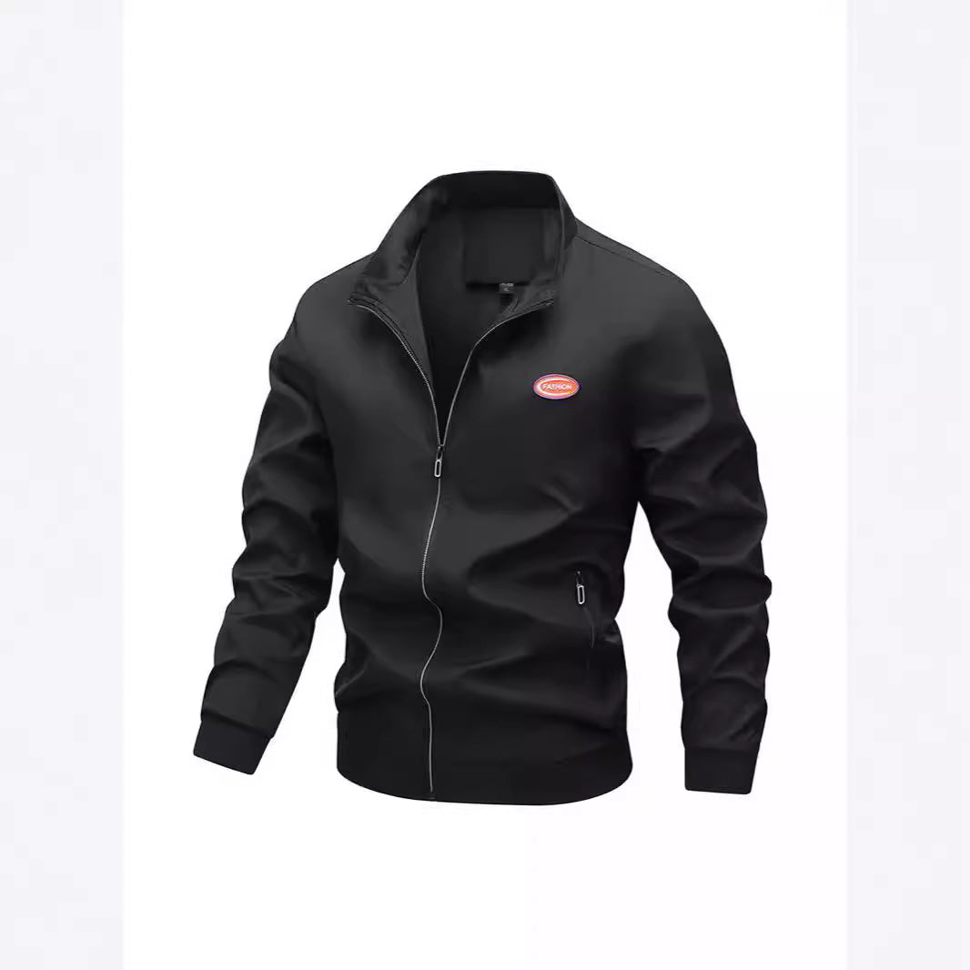Men's Lightweight Zip-Up Bomber Style Training Jacket with Stand-Up Collar and Wind-Resistant Microfiber Shell Chichicherry