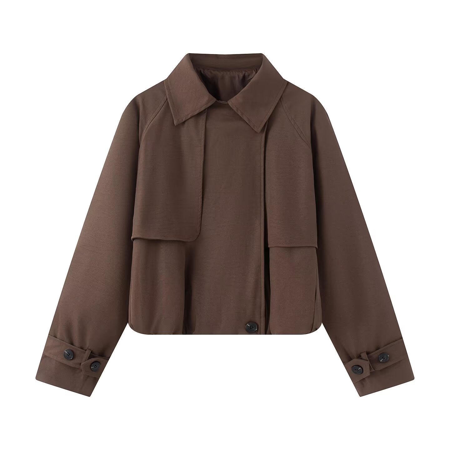 Women's Cropped Short Jacket with Cape Front, Shirt Collar and Adjustable Cuffs Chichicherry