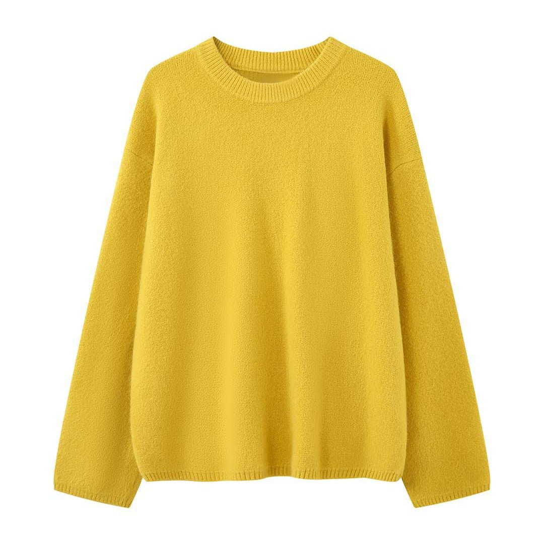 Women Soft Angora-Optic Round Neck Sweater with Loose Oversize Silhouette Chichicherry