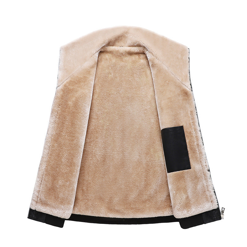 Men's leather imitation pilot jacket with teddy lining and faux fur collar Chichicherry