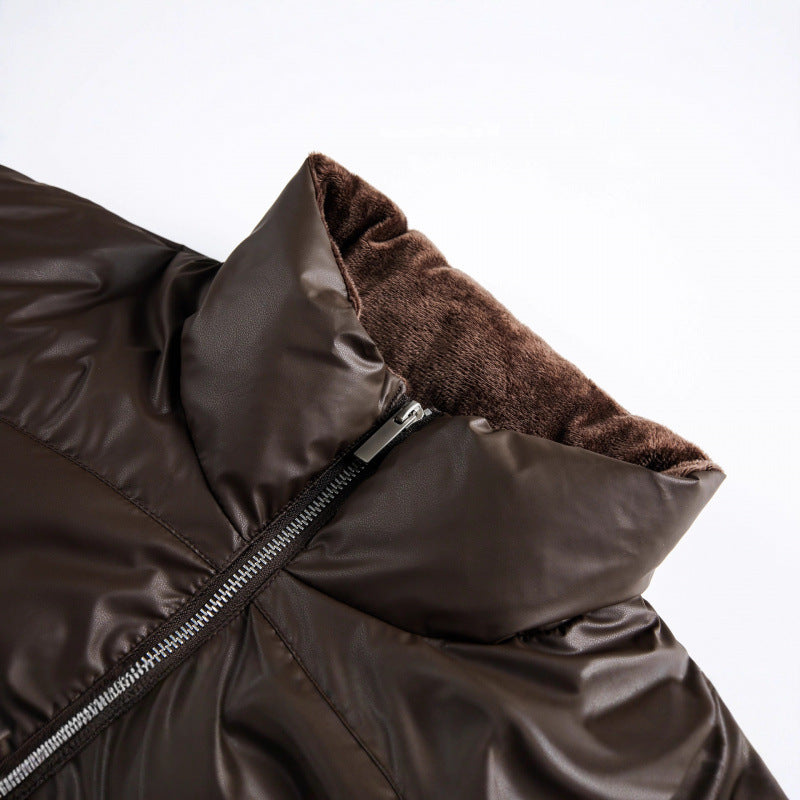 Women's Cropped Padded Boxy Jacket with High Stand-Up Collar and Teddy Lining Chichicherry