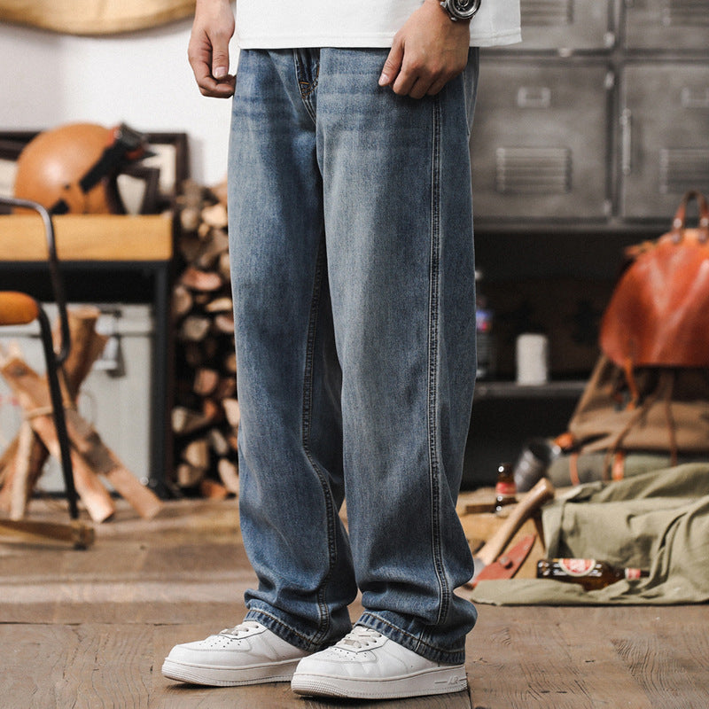 Herren Lockere Straight‑Leg Denim‑Jeans mit leichter Used‑Waschung und tiefem Schritt Chichicherry