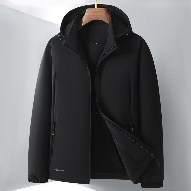 Men's Lightweight Softshell Hybrid Jacket with Hood, Breathable Mesh Lining and Hidden Zip Pockets Chichicherry