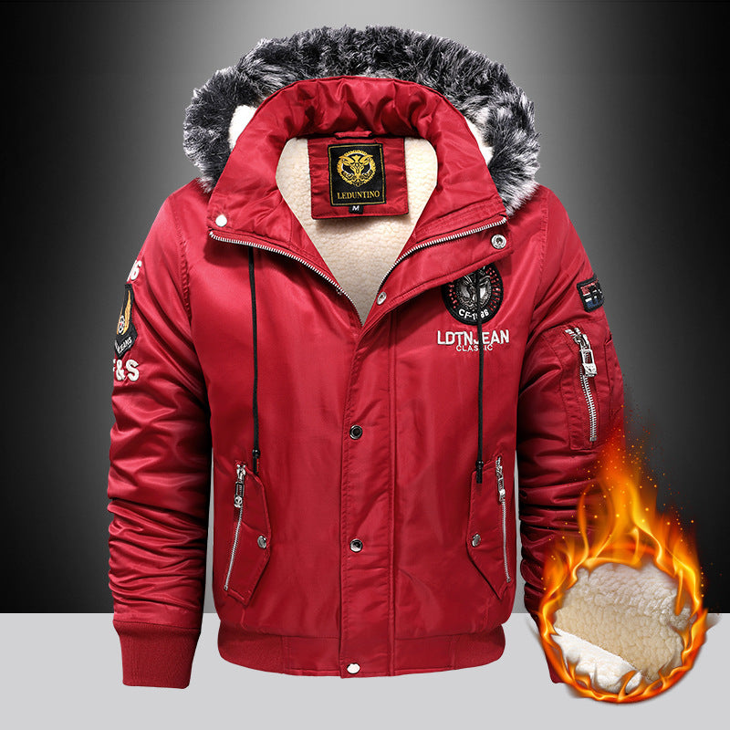 Men's Padded Pilot Bomber with Teddy Fleece Lining, Faux Fur Hood and Utility Pockets Chichicherry