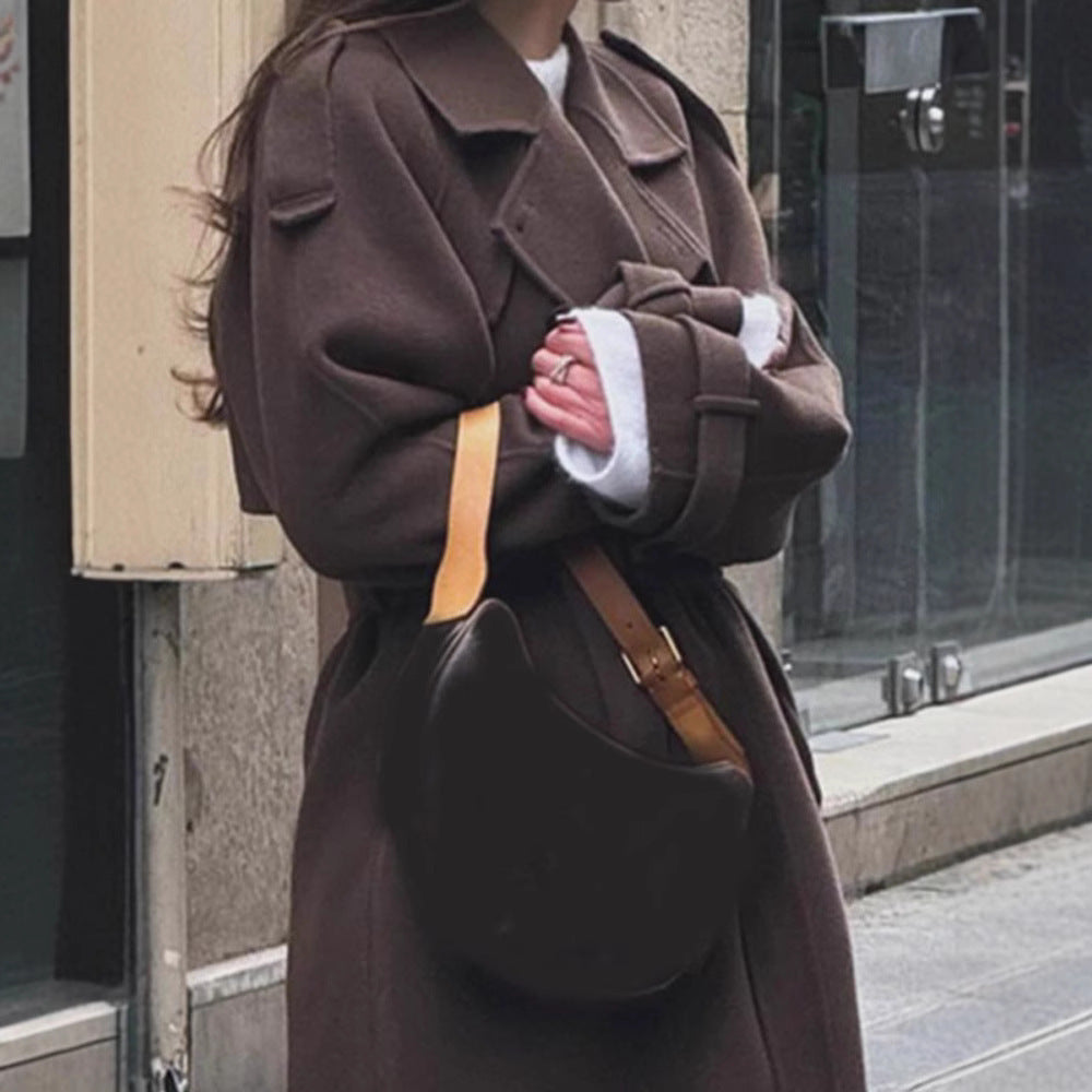 Women Extravagantly Cut Oversized Wool Coat with Epaulettes and Wide Shawl Collar Chichicherry