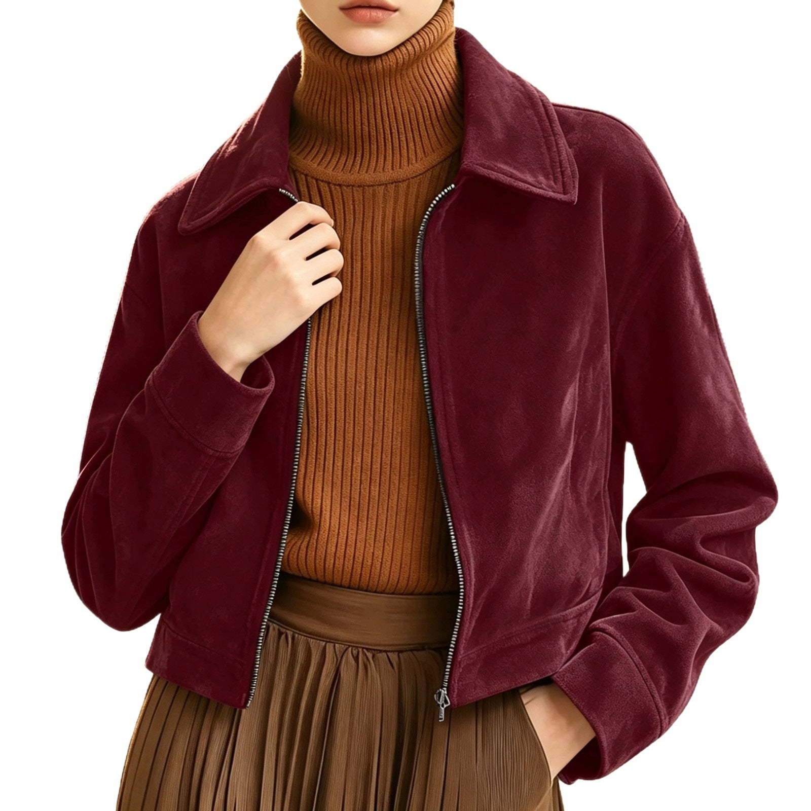 Women's short jacket made of suede look with zipper and wide shirt collar Chichicherry