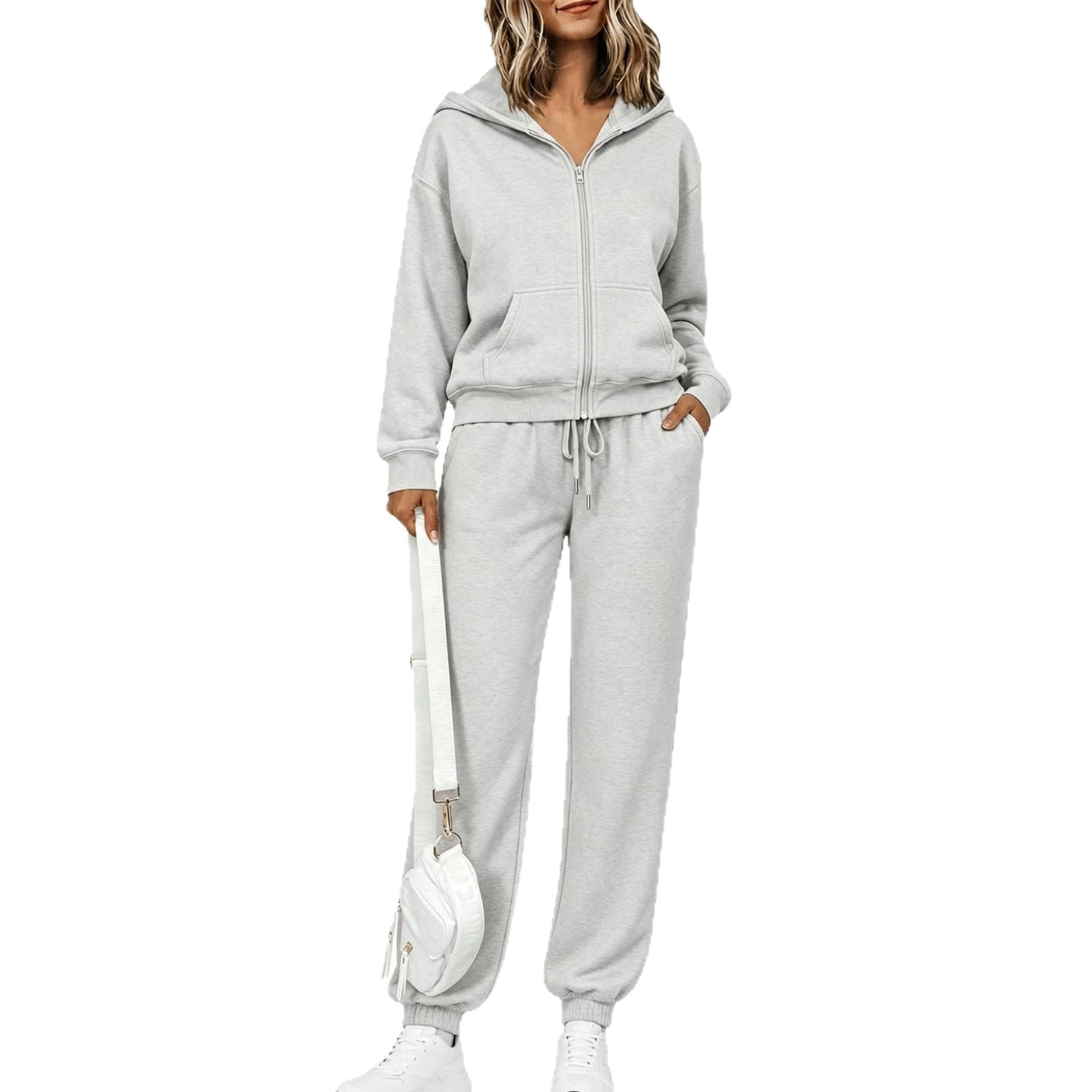 Women's zip hooded sweatset made of soft cotton blend with kangaroo pocket and drawstring joggers Chichicherry