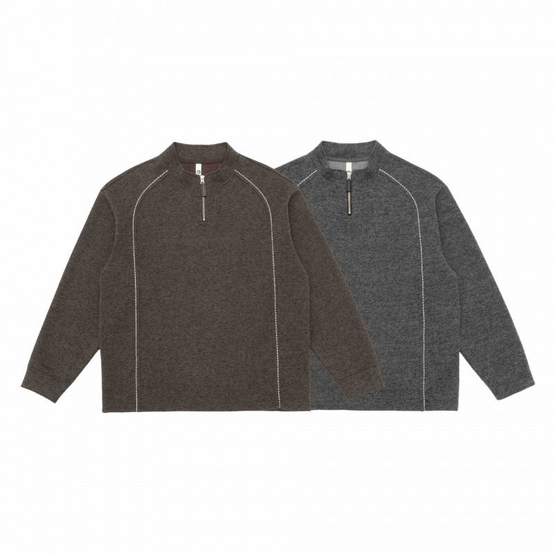 Men's Half-Zip Knit Sweater with Stand-Up Collar, Raglan Sleeves, and Contrast Stitching Chichicherry