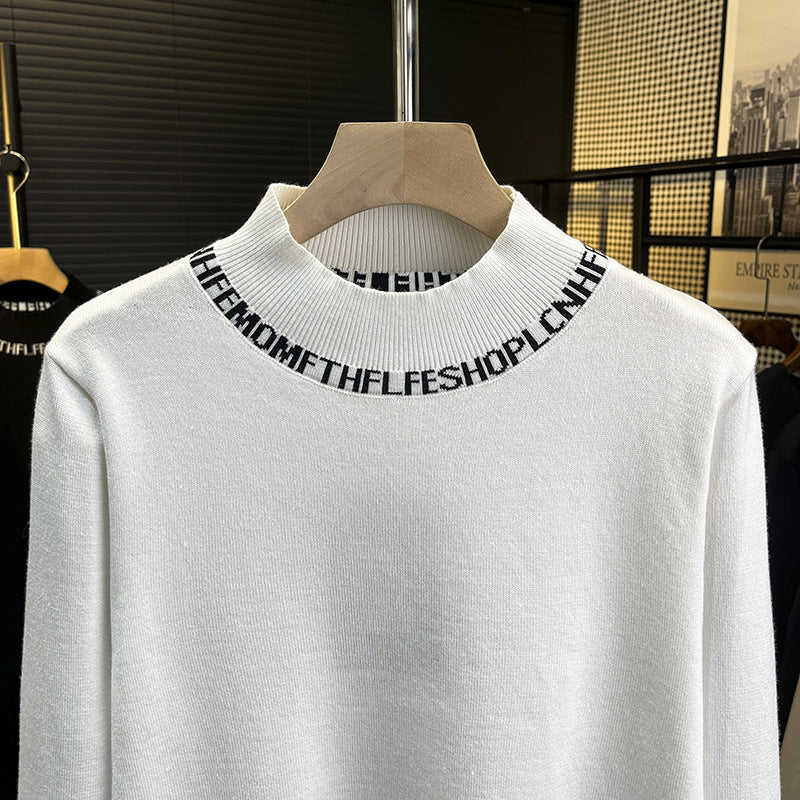 Unisex Feinstrickpullover mit kurzem Stehkragen und kontrastierendem Schriftkragen Chichicherry