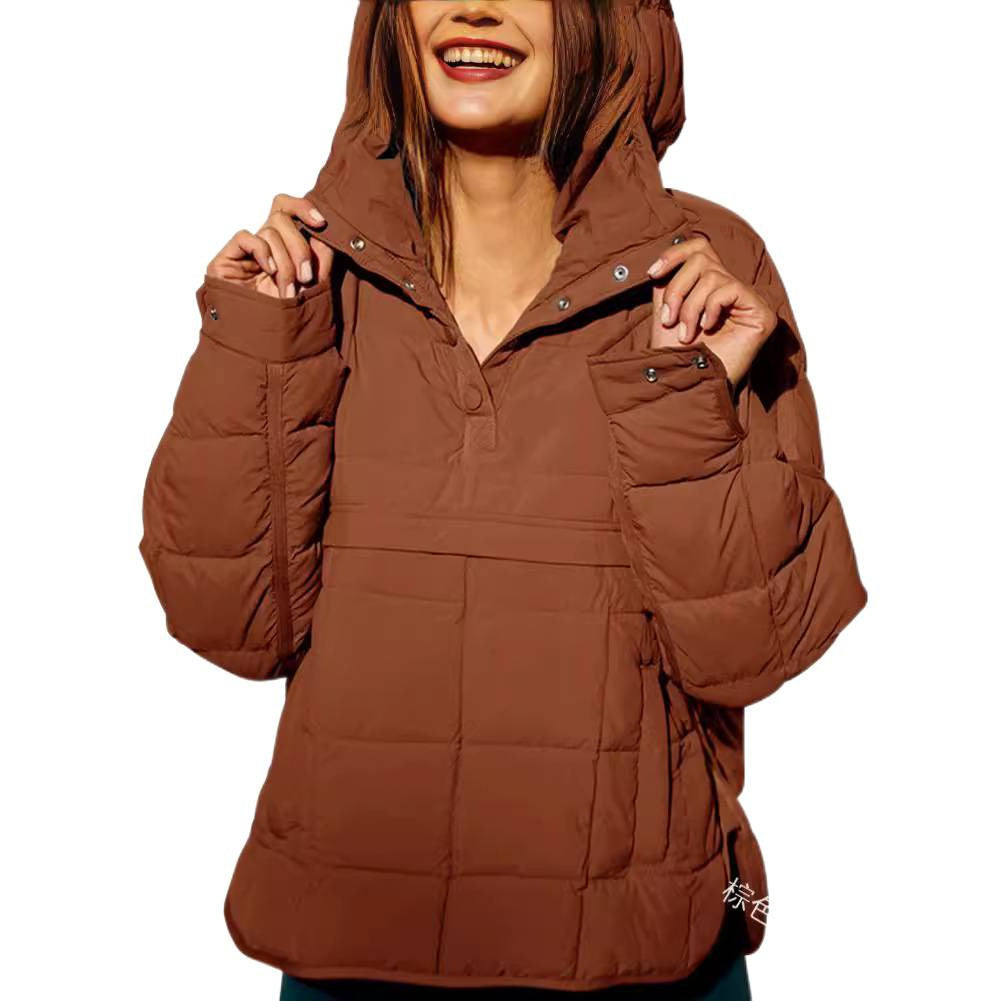 Women's Quilted Lined Pull-Over Anorak with Hood Chichicherry