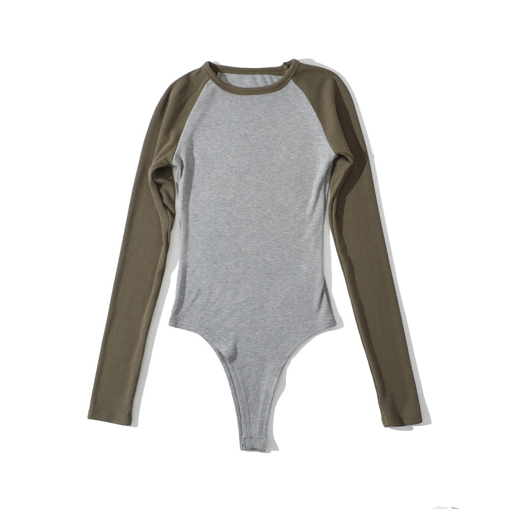 Women's raglan bodysuit with long sleeves, ribbed texture and snap closure Chichicherry
