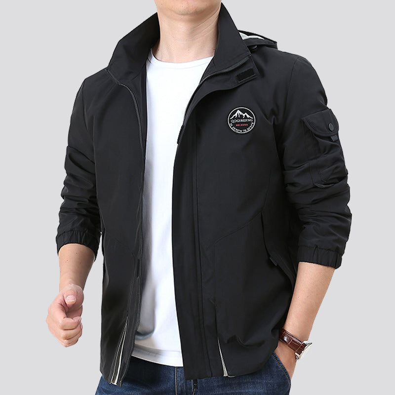 Men's Lightweight Urban Softshell Hoodie with Arm Pocket and High Stand Collar Chichicherry