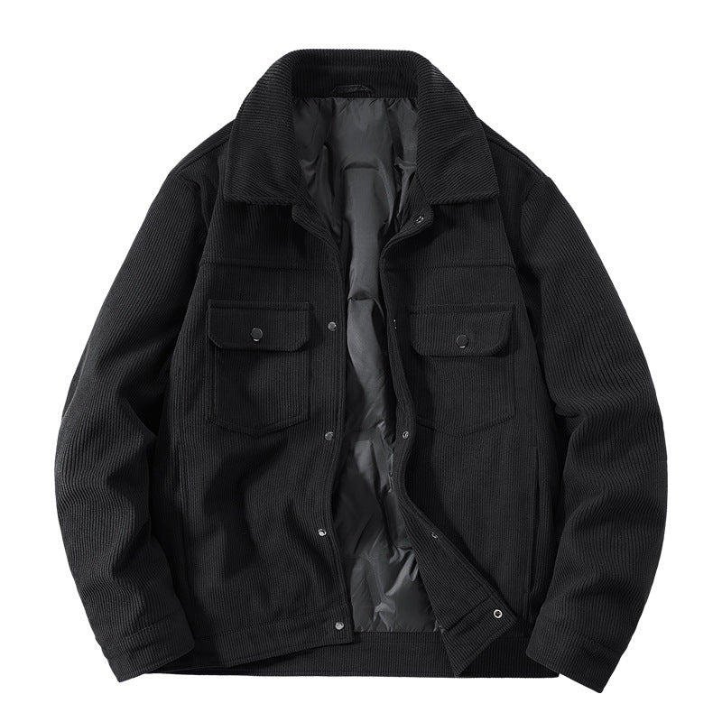 Men's Ribbed Cord Overshirt Jacket with Quilted Inner Lining and Chest Flaps Chichicherry
