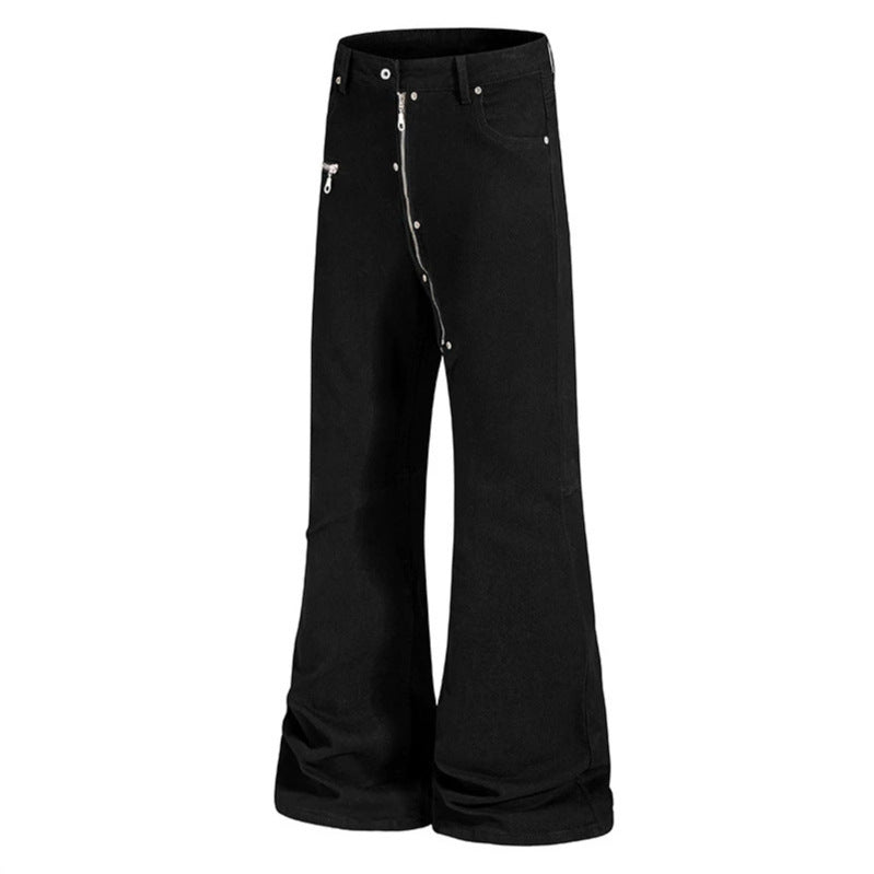 Women’s flared trousers with high waist, asymmetrical front zipper and utility details Chichicherry