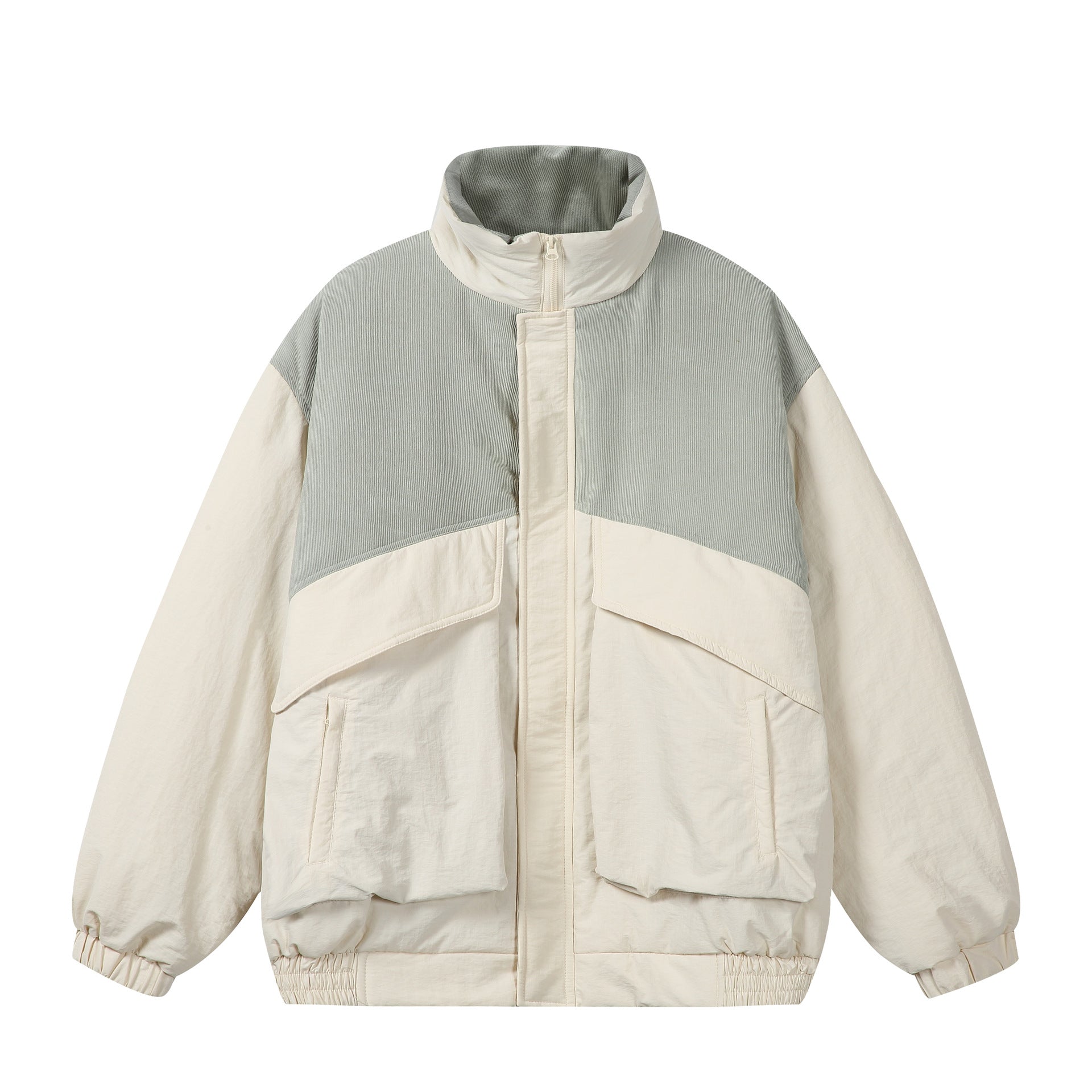 Unisex Boxy Puffer Jacket with high stand-up collar, cord shoulder yoke and large flap pockets Chichicherry