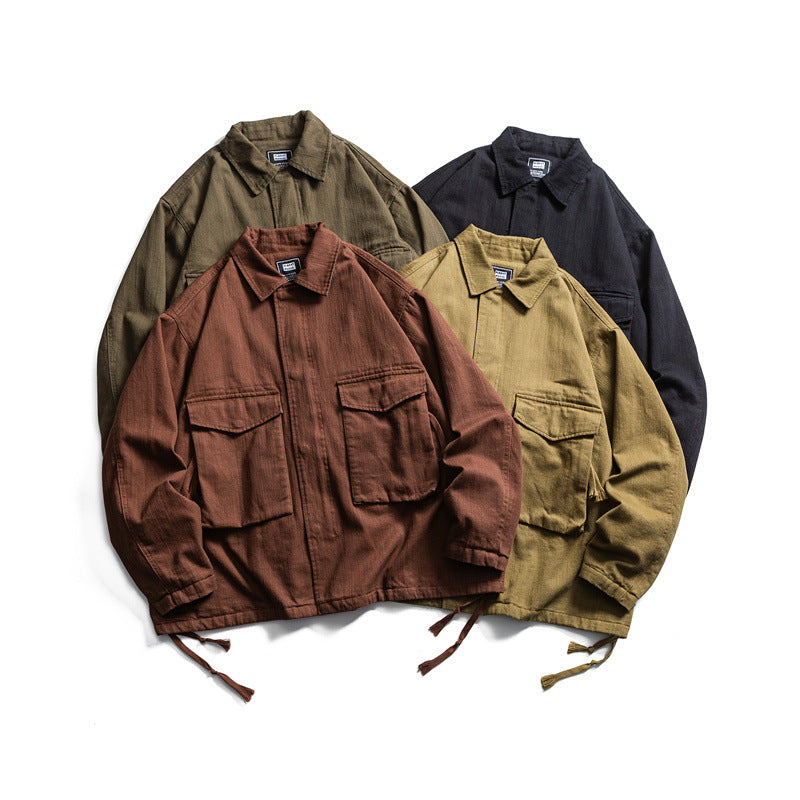 Men's Boxy Utility Blouson Jacket made of canvas with patch pockets and drawstring hem Chichicherry
